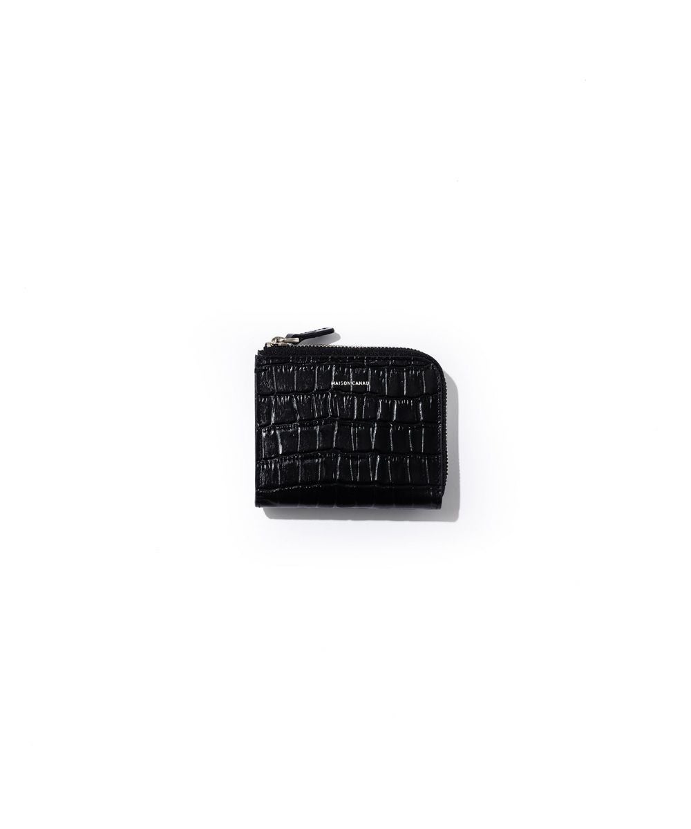 【美品】  MAISON CANAU / メゾンカナウ | CROCO MINI-WALLET / クロコ型押し レザー コンパクト ミニウォレット / 財布 | black | レディース CROCO MINI-WALLET | MAISON CANAU メゾンカナウ 公式サイト